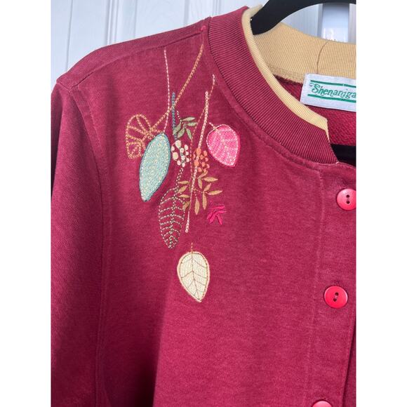 Shenanigans red floral embroidered 90s crew neck cardigan cottagecore medium - Picture 2 of 9